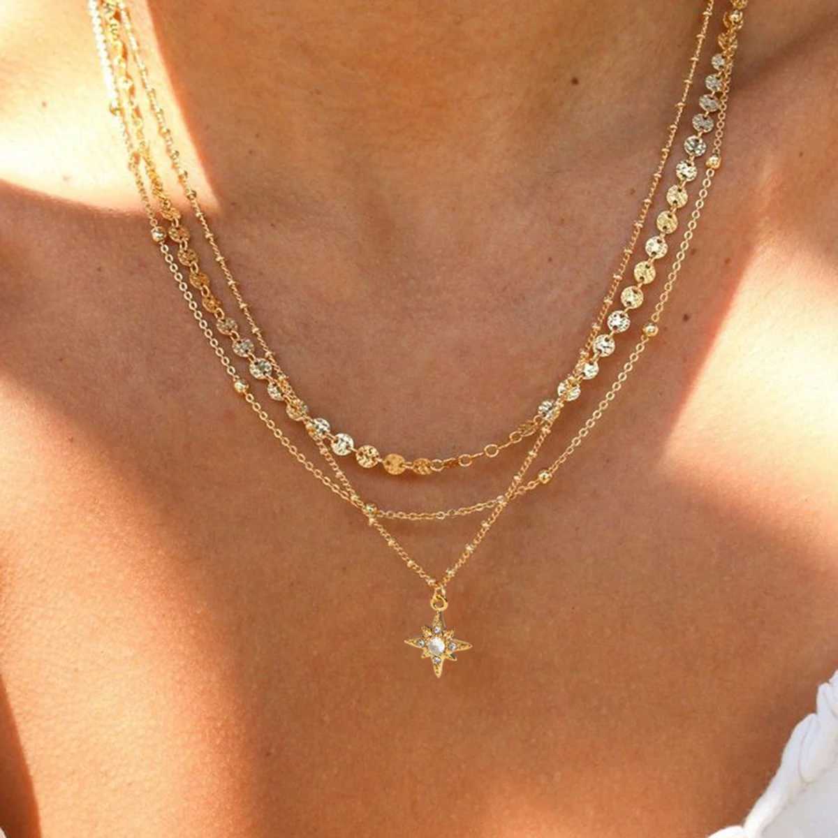 Minimalt 18K gold-plated stainless steel twisted smooth interlocking double layered necklace for womens charm jewelry W250325