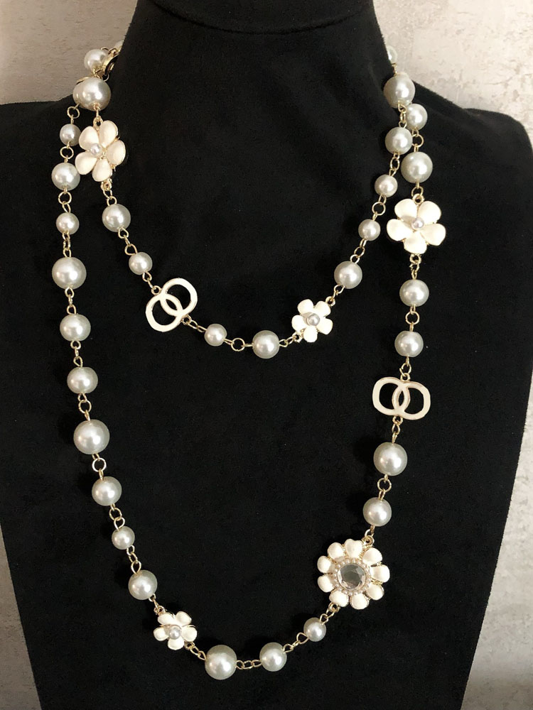 Pearl Necklaces Jewelry Lover Women's Crystal Necklace Choker Chain Stamp Letter Geometry Long Necklaces Sweater Chain Wedding Gifts Stainless Steel Never Fading