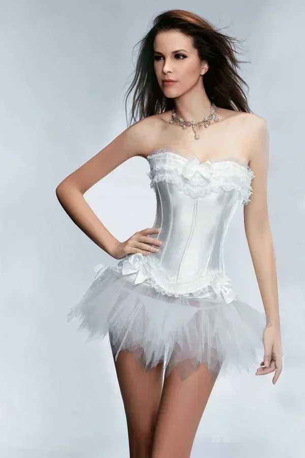 Womens plus size satin lace funny tight corset Tutu dress Halloween costume W250325