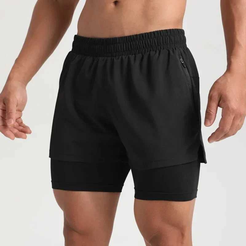 Mens 2-piece double-layer fast drying beach casual shorts for fitness jogging sports short marathon basketball running pants W250324