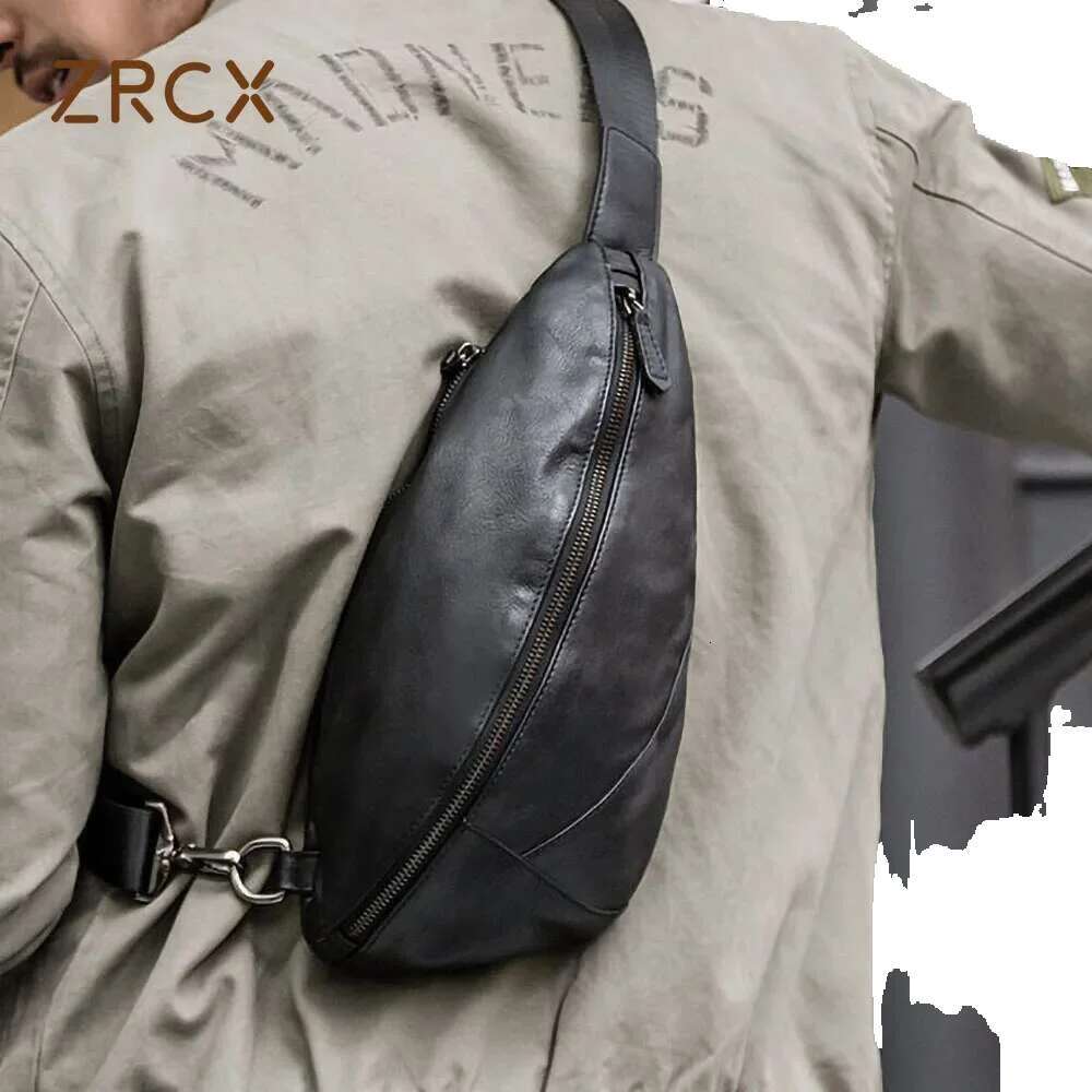 ZRCX Genuine Leather Chest Messenger Shoulder Casual First Layer Cowhide Waist Trendy Men's Bag
