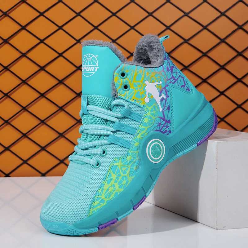 Winter childrens basketball shoes boys thick warm snow boots girls non slip outdoor casual childrens wear-resistant sports shoes W250324