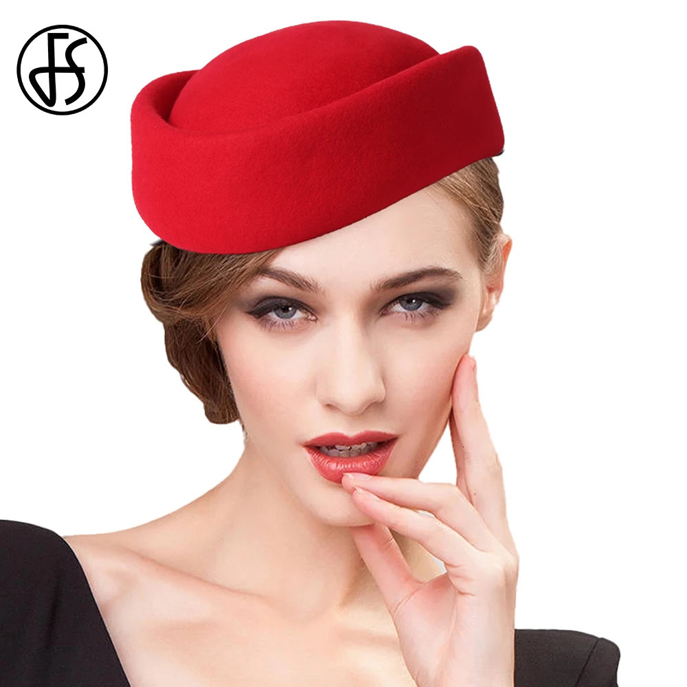 Felt charming womens small top hat elegant Millinery retro beret bridal church winter hat 250322