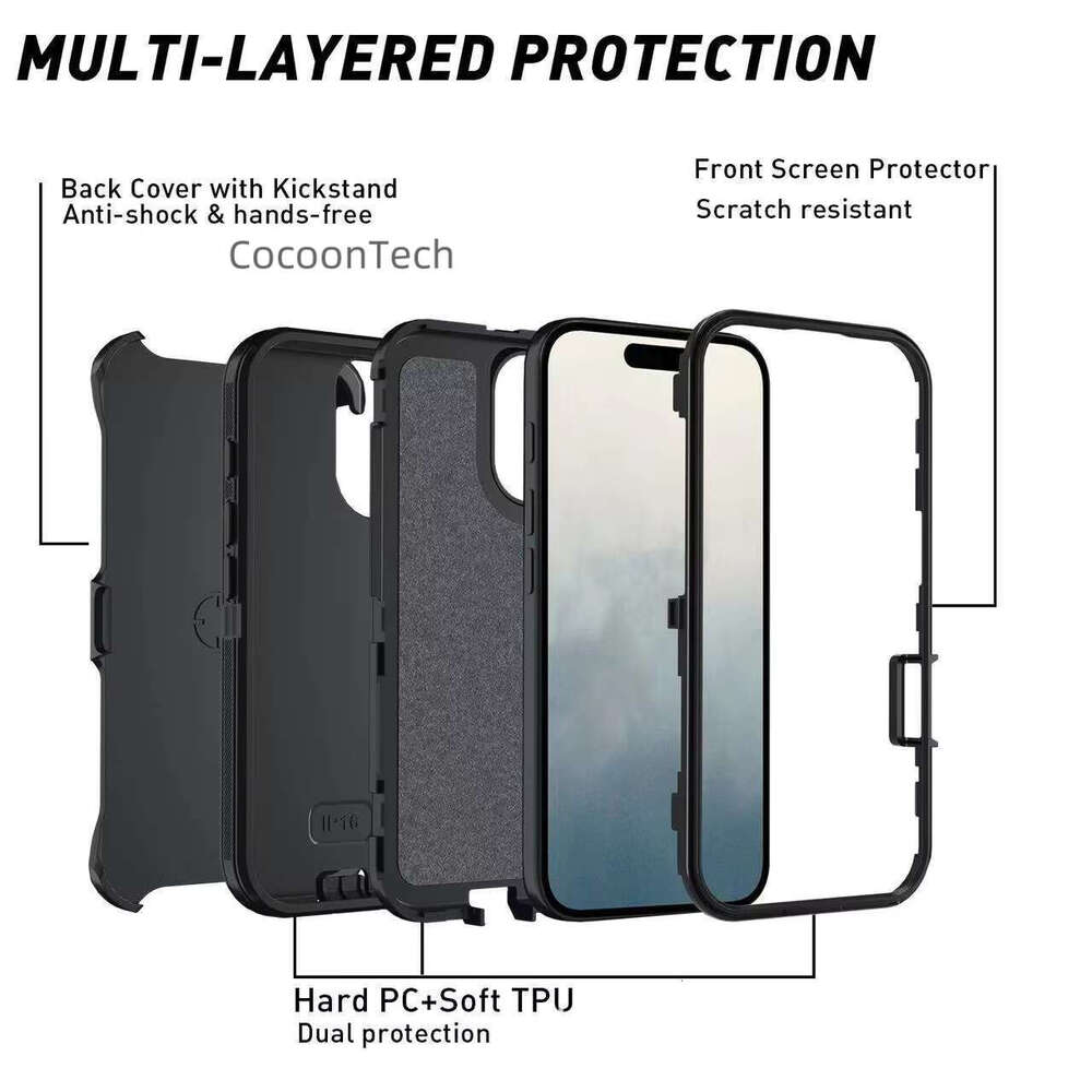 Hotsale Defender Black Belt Clip for iPhone 16 15 14 13, with 360 degree Rotating Bracket Combination Phone Case