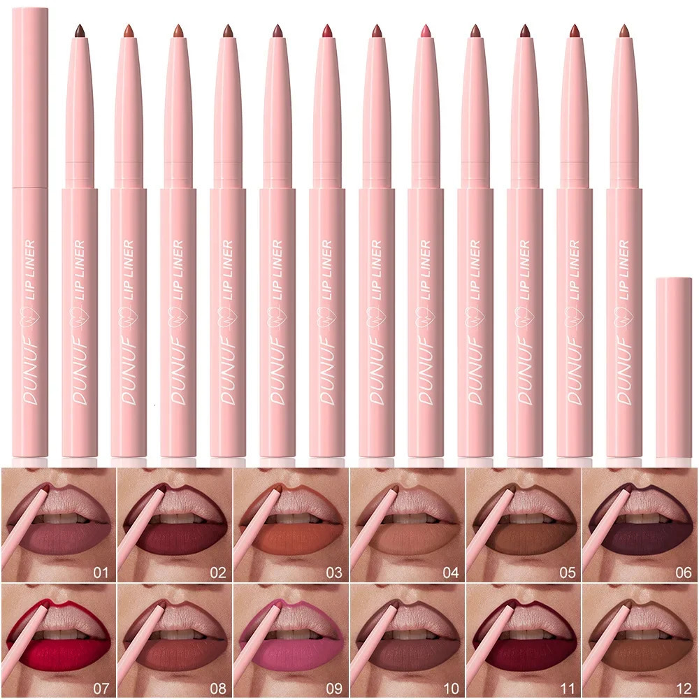 12Pcsbox Matte Lip Liner Pen Set Soft Red Contour Tint Lip Crayon Waterproof Non-stick Cup Lipliner Matte Lipstick Pencil Kit 250324