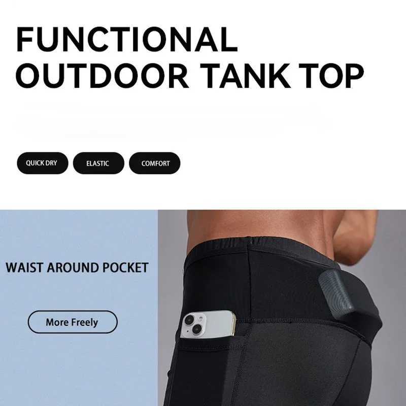 (S-3XL) Mens compression marathon running shorts with waist bag quick drying training fitness tight shorts W250324