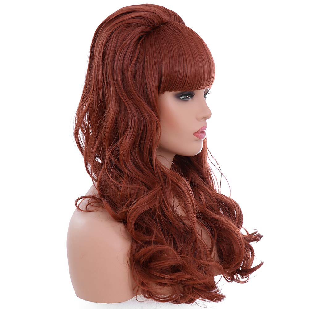 Long Wavy Copper Red Wig Women's Big Costume Wig Bouffant Beehive Wigs 50s 80s Classical Curly Hair Wigs for Women (24inch, copper red)