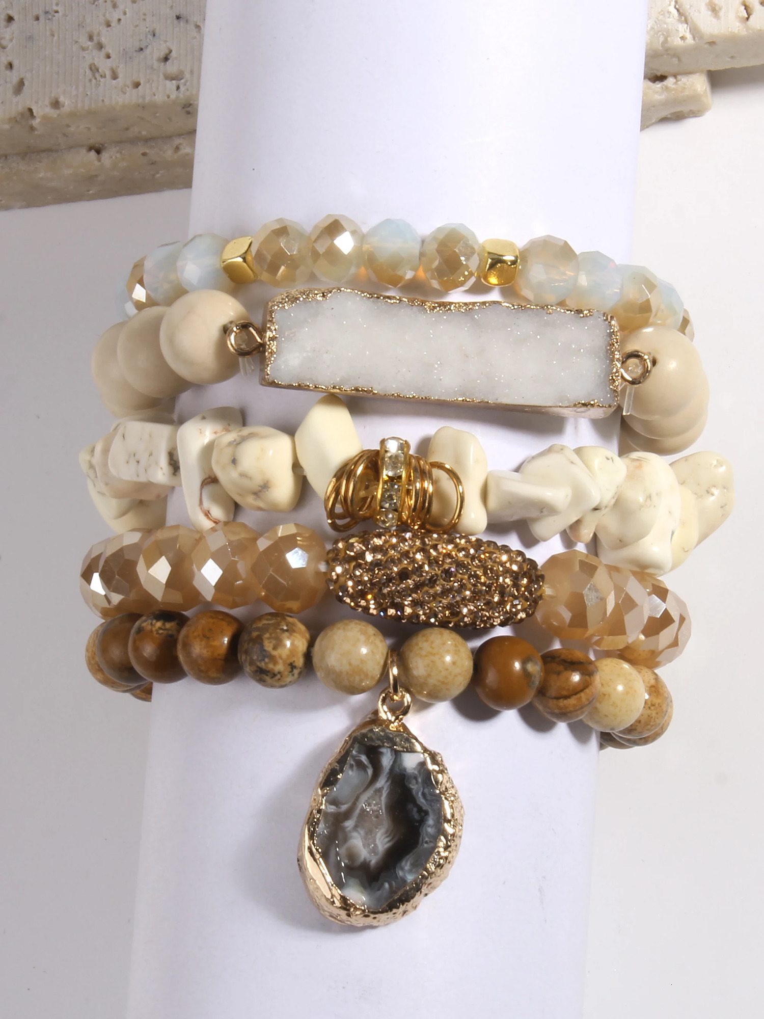 Fashion er Gemstone Crystal Glass Beaded Bracelet Sets Druzy Charm 5pc Stack Bracelet Bracelets Set For Women Jewelry Gift 250318