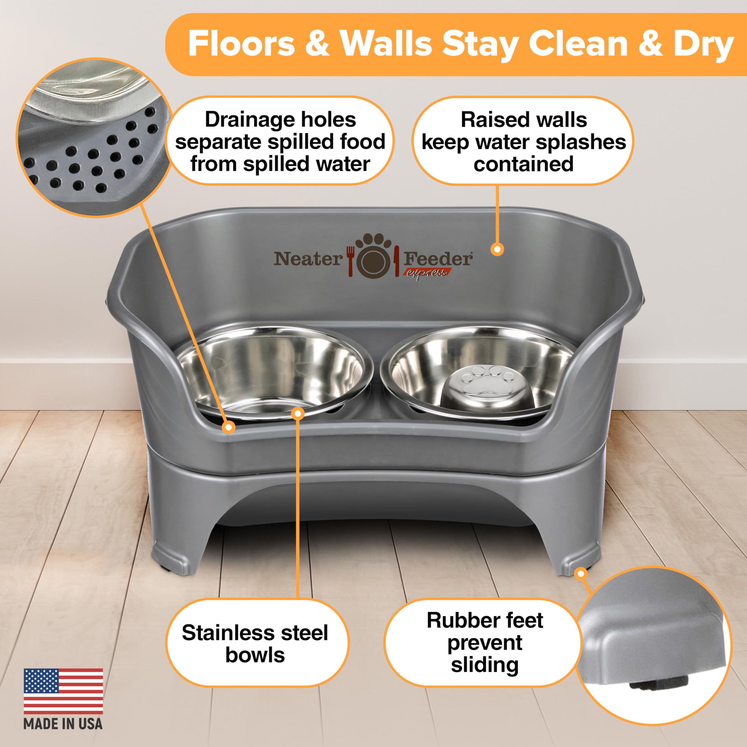 Indoor Elevated Cat Bowls Spill-Free Design, Durable Stainless Steel Tray for Food and Water