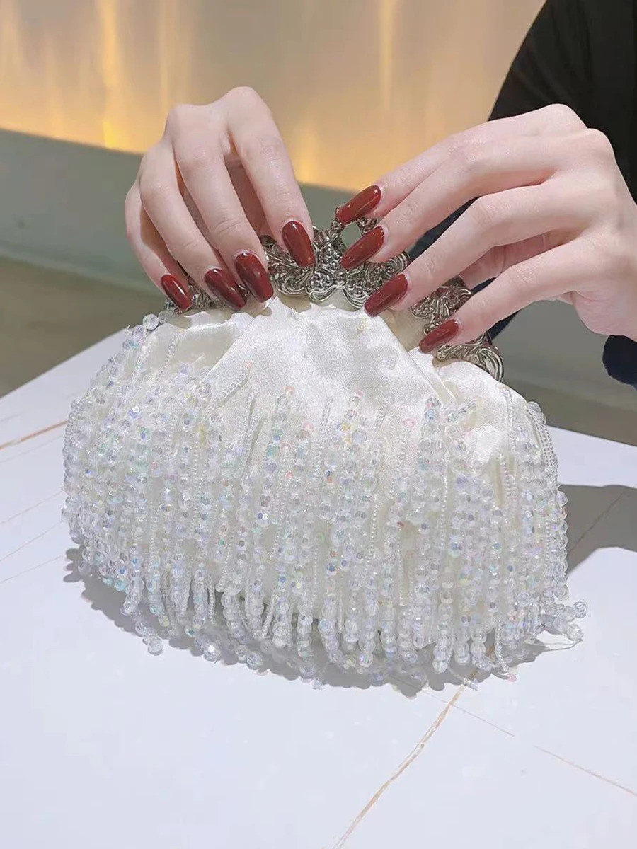Pearl Evening Bag Womens Beaded Diamond Clutch Rhinestone Day Clutch Wallet Wedding Wallet Party Ball Handbag 250320
