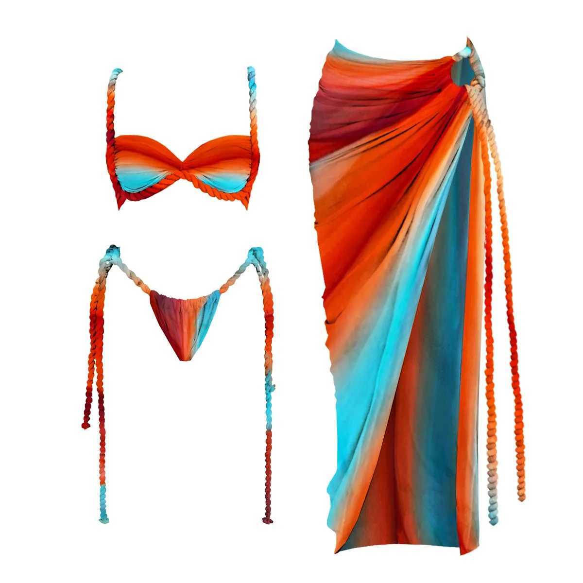 New 3-piece crochet bikini womens swimsuit sexy swimsuit suspender Biquini push up swimsuit bodysuit Fa swimsuit beachwearXJ250324