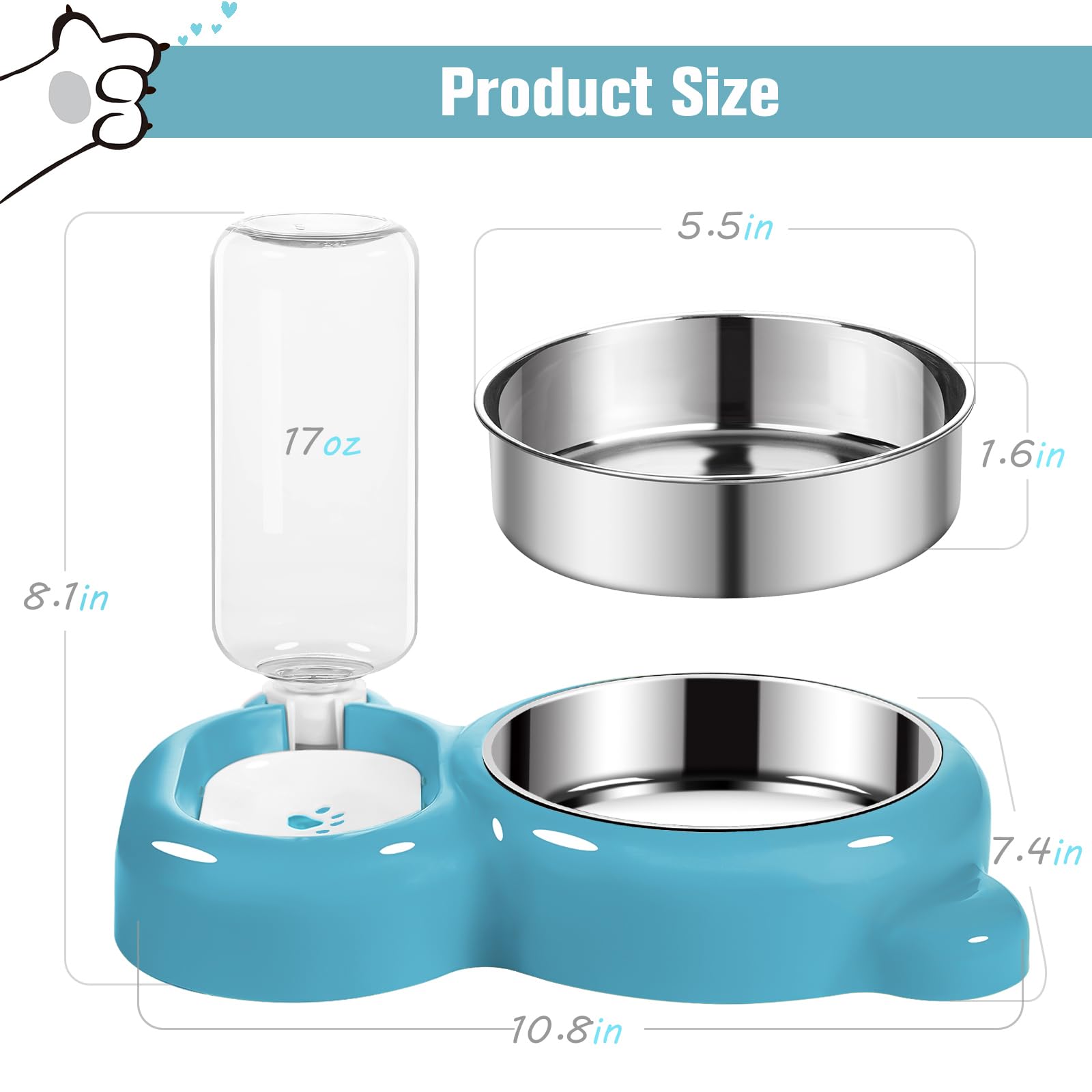 Cat Food and Dog Bowl Combo Durable Stainless Steel Design with Built-in Water Fountain