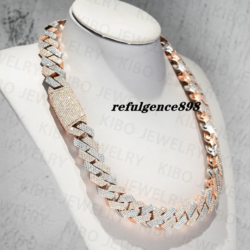 Iced Out Two Tone Vvs Moissanite Necklace 925 Sterling Silver and Rose Gold Plated Big Huge 18mm Cuban Link Chain