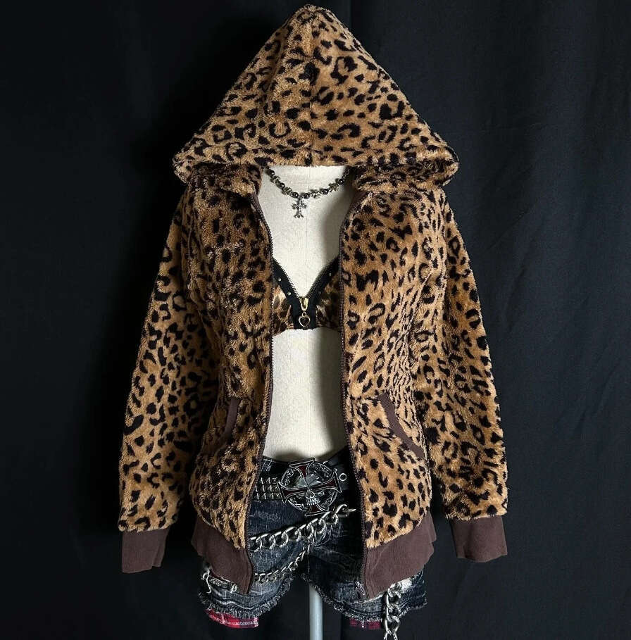 Fashion New Leopard print Coat Men's and Women's Warm Hooded Cardigan