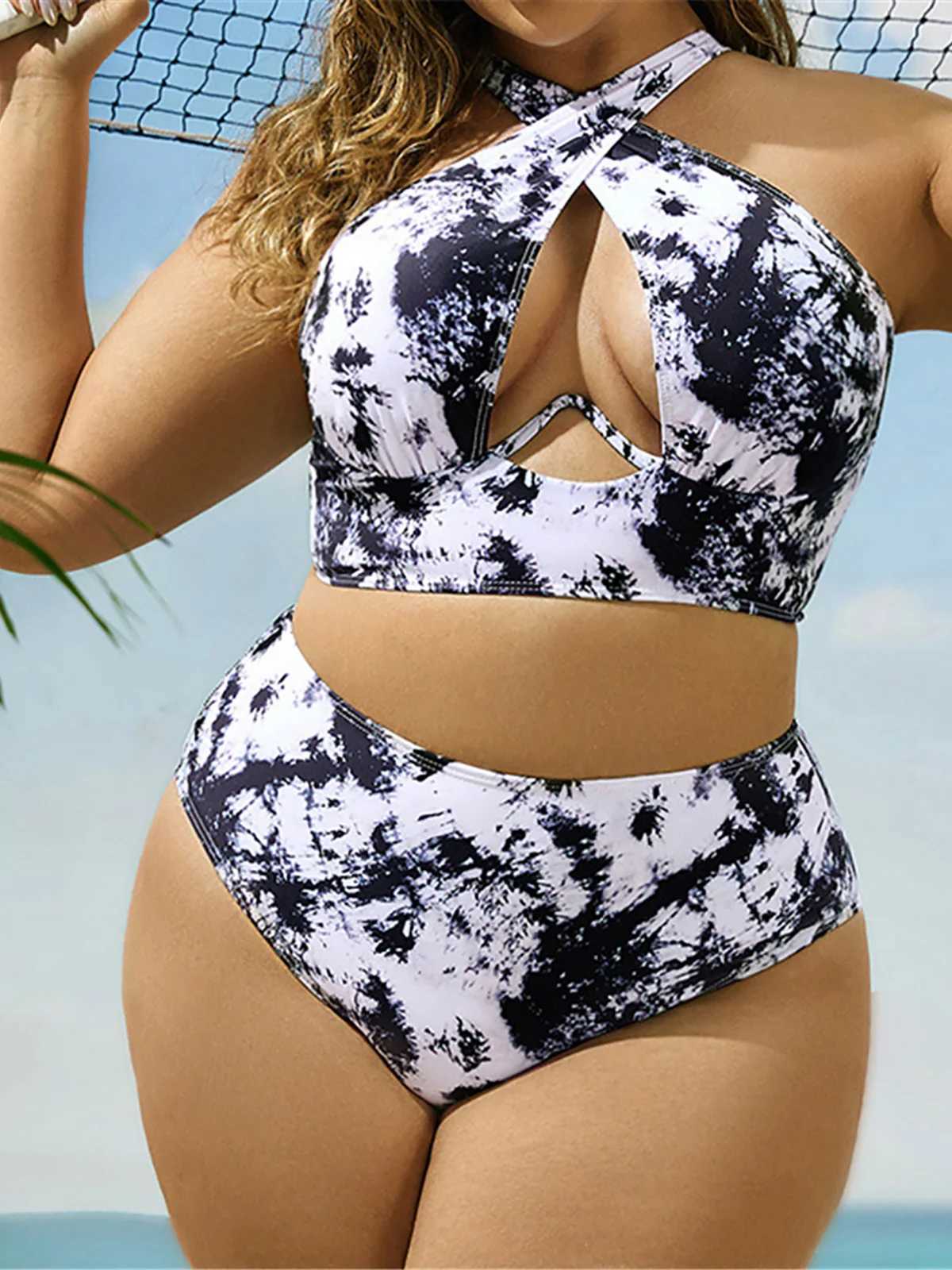0XL -4XL Print Large Size Swimsuit Plus Size Bikini High Waist Womens Swimsuit Fa Two Piece Bikini Set Swimsuit K5630XJ250324