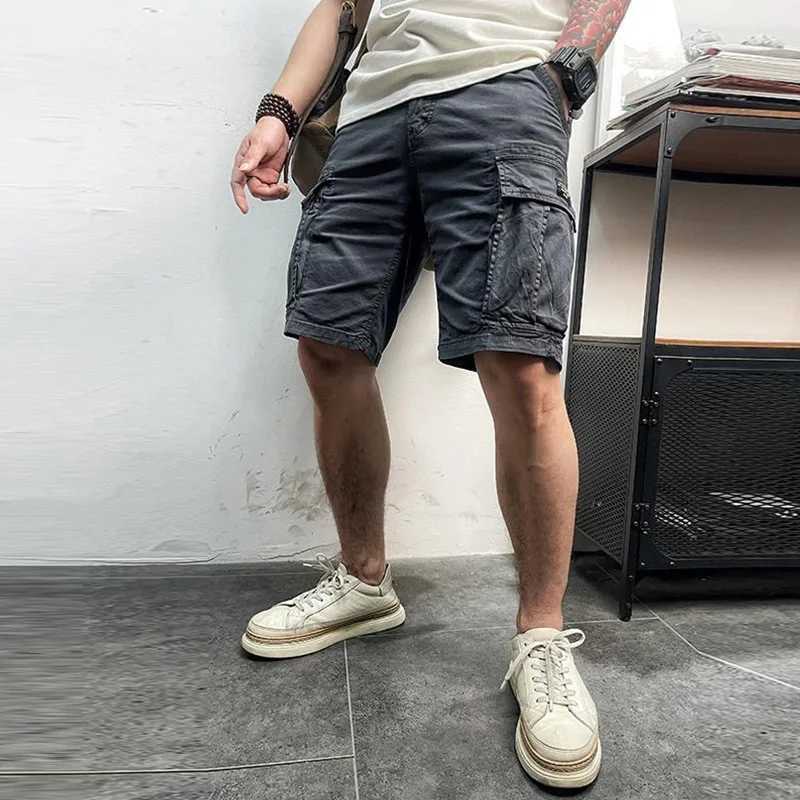 Mens Summer New Multi Pocket Cotton Cargo Shorts Mens Fashion Solid Fast Drying Running Shorts Outdoor Breathable Shorts Mens W250324
