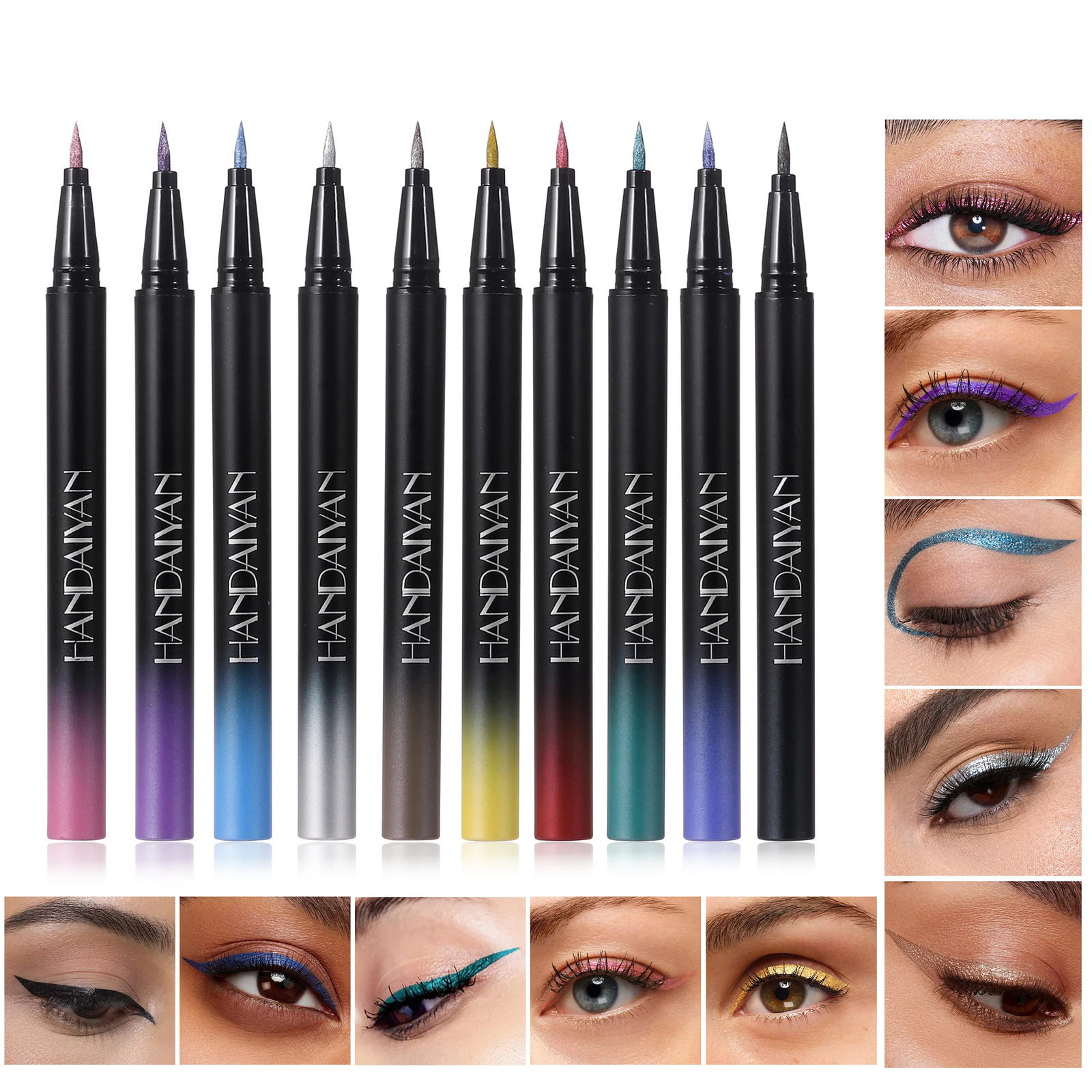 HANDAIYAN 10 Colors Glitter Liquid Eyeliner Long-wearing waterproof and non-smudging metallic shimmer color eye Liner pens 250324
