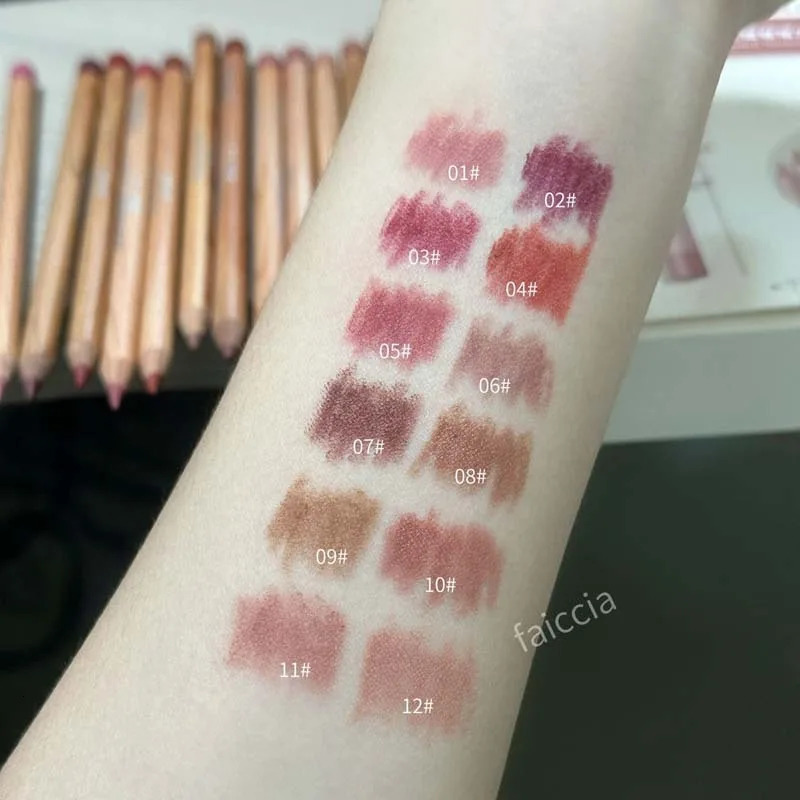 Matte Lipliner Wood Pencil Waterproof Velvet Brown Red Lip Contour Pen Lip Liner Lipstick Lasting Non-stick High Pigment 12Color 250324