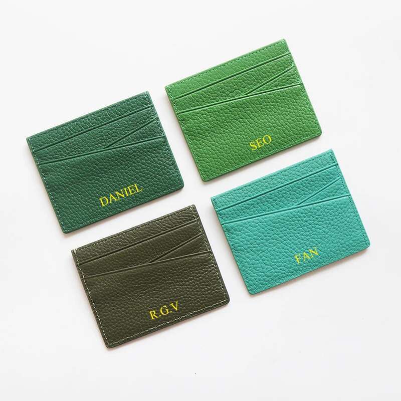 Genuine Leather Holder Woman Custom Name Designer Slim Card Wallet Man Engrave Initials Business Coin Purse