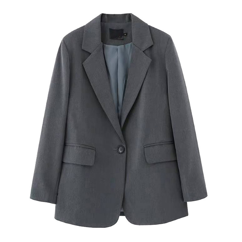 H323British Inspired Grey Women's Korean Casual Jacket - Versatile Loose Fit for Spring & Autumn Season