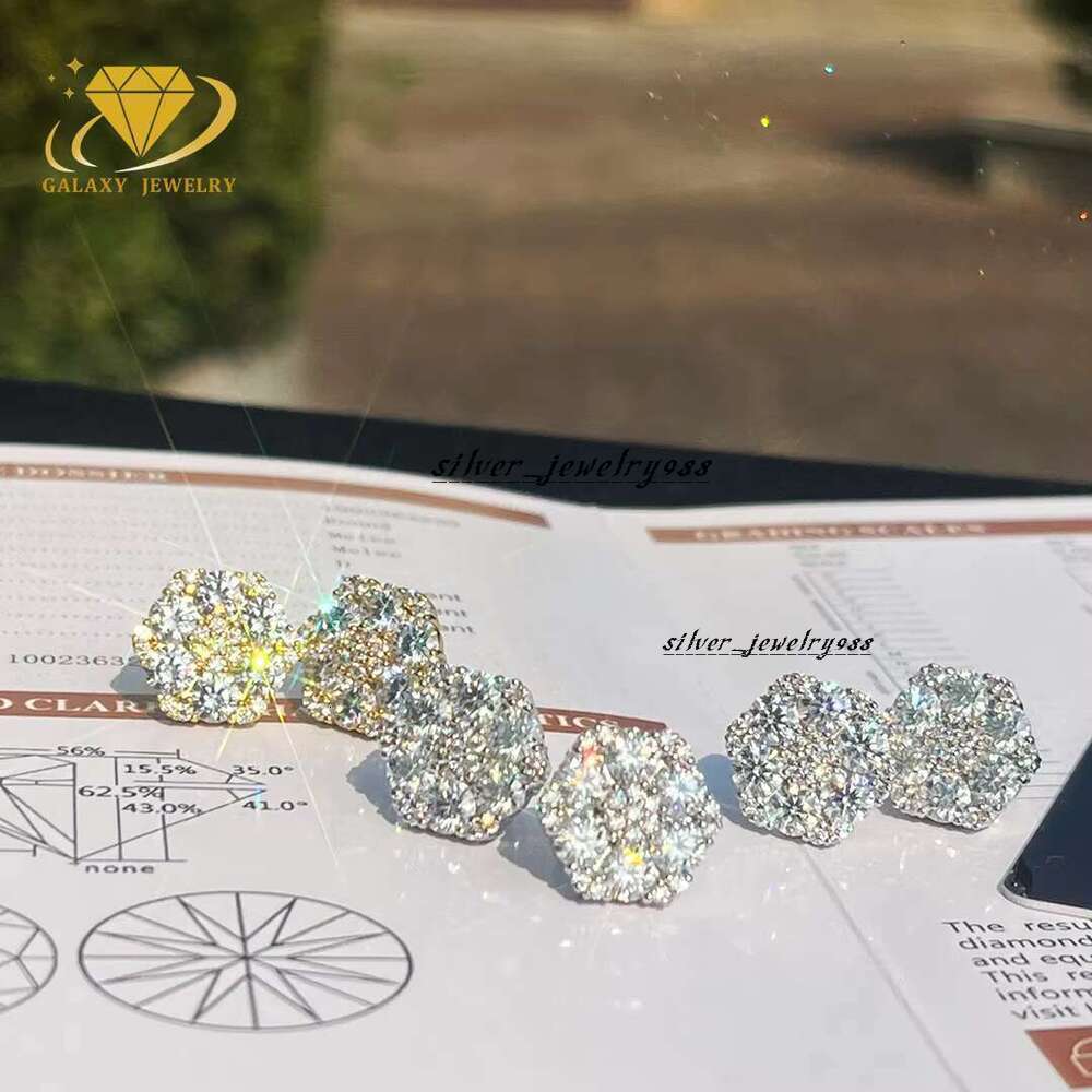 Sparkg Sier Screws Back Pass Test Cluster Snowflake Silica Earrings Ice Out Fine Earrings