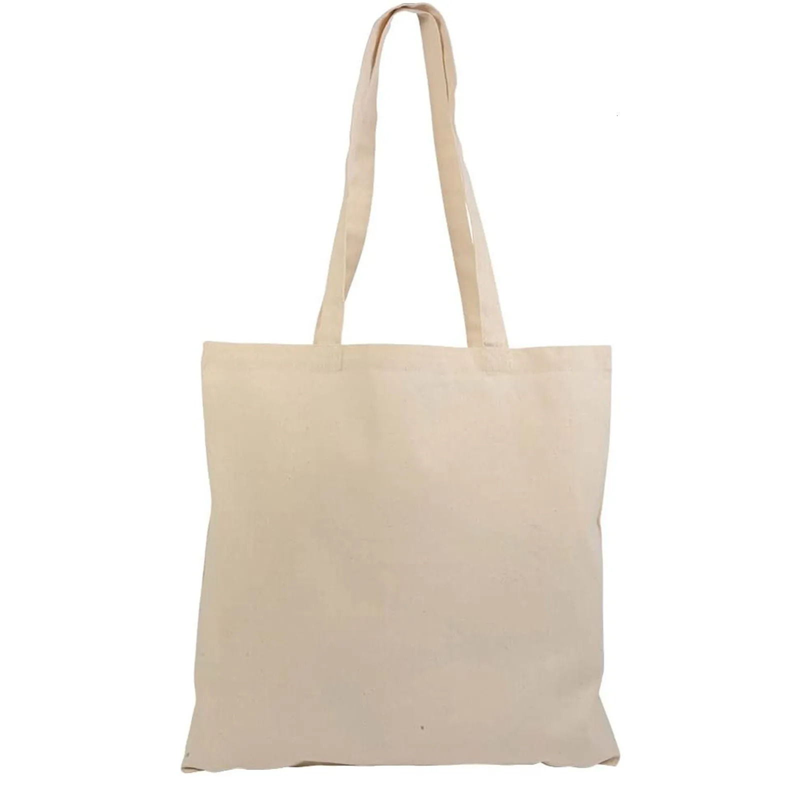 Shopping Bags Large Capacity Canvas Folding Eco-Friendly Cotton Tote Bags Reusable DIY Shoulder Bag Grocery Handbag Beige White 250314
