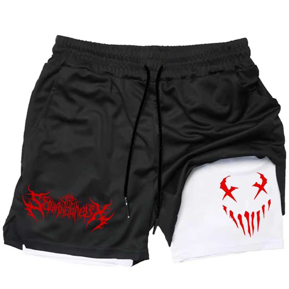 Angry mens running shorts 2-inch double-layer sports shorts sportswear gym fitness shorts training jogging mens clothing W250324