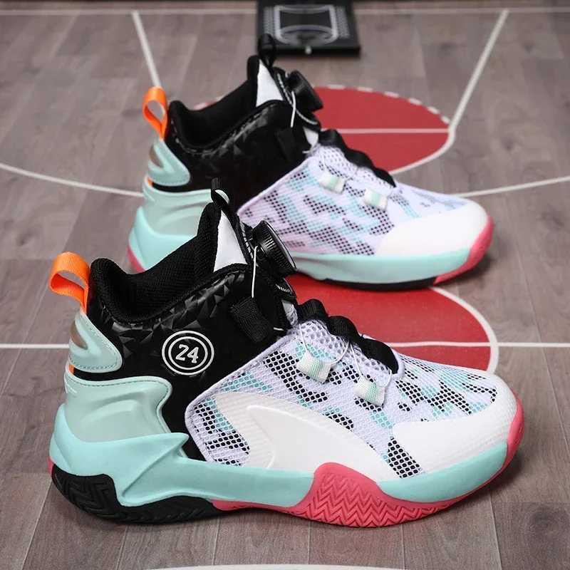 Childrens basketball shoes breathable boys and girls button anti slip sports childrens outdoor leather mat coach sports shoes W250324