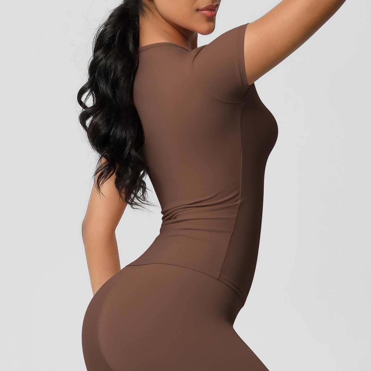hot sale lycra fabric solid color women designer yoga pants tshirt high waist gym wear leggings elastic fiess lady outdoor sports trousers short sleev
