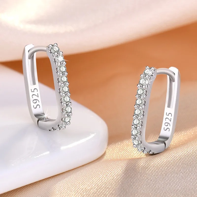 Elegant 925 Sterling Silver Crystal & Zircon Hoop Earrings for Women