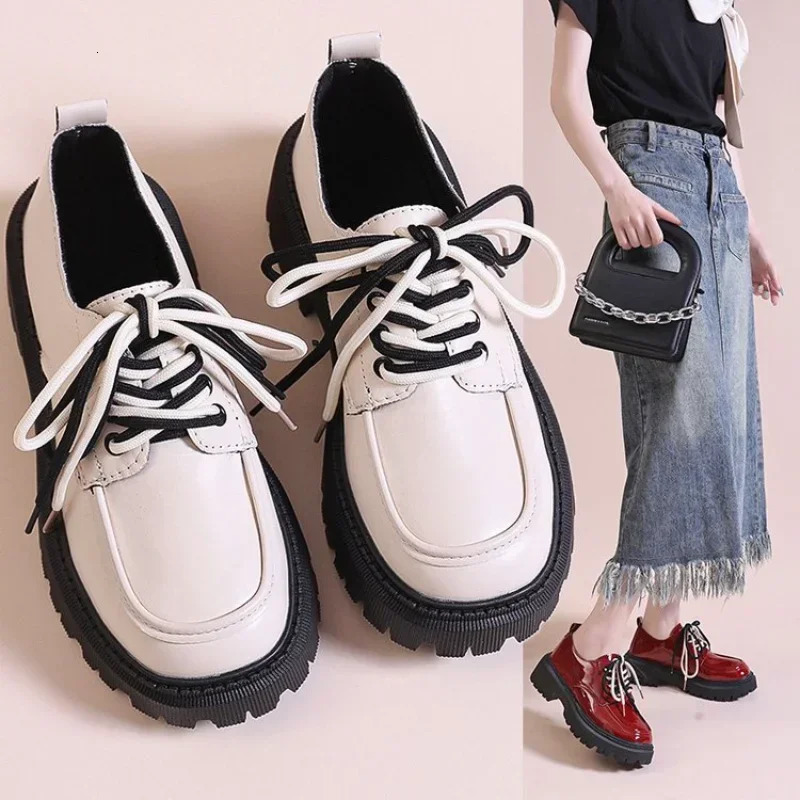 Women Shoes Autumn Round Toe Black Flats Loafers With Fur Casual Female Sneakers Ladies Footwear Oxfords Clogs Platform Fall Cr 250317