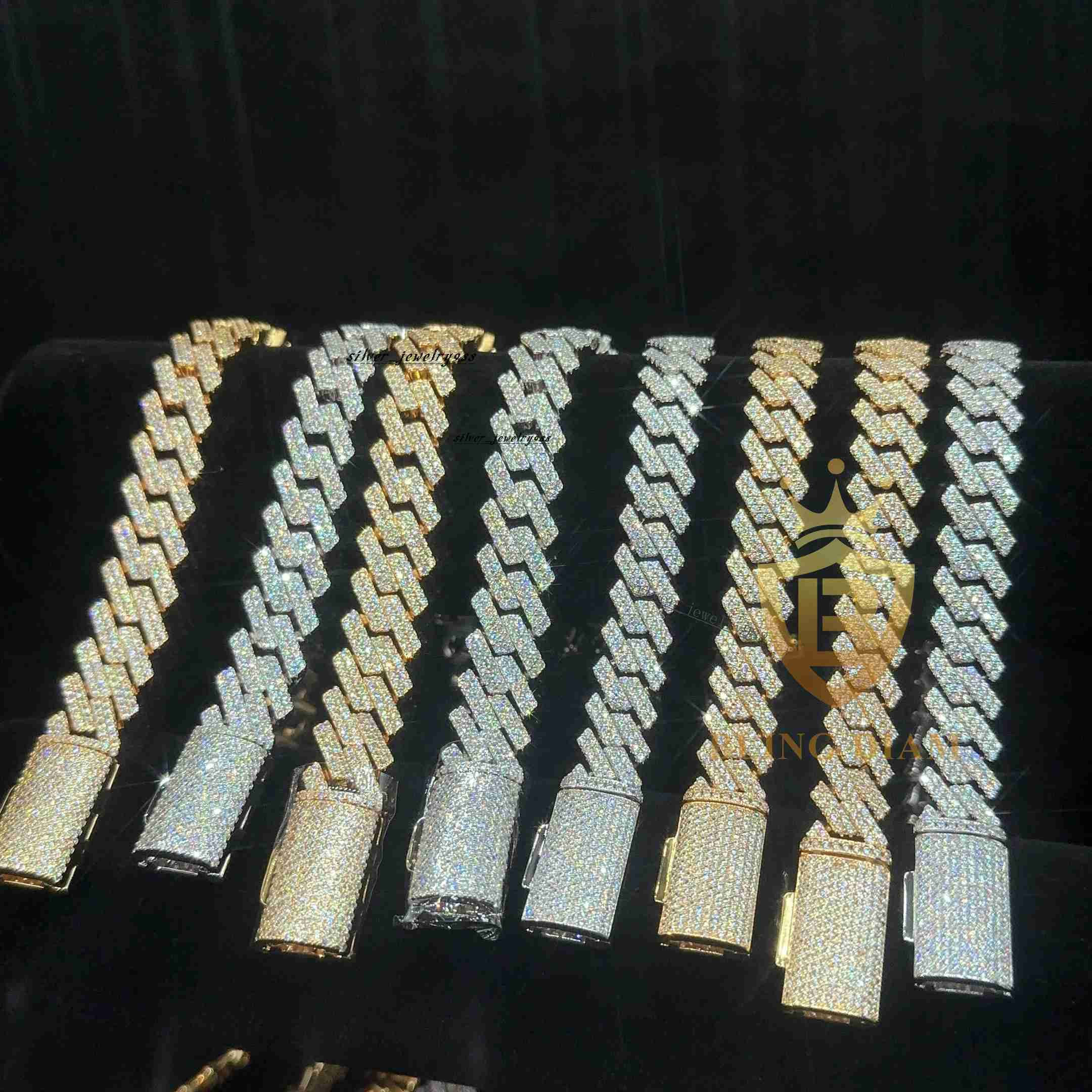 Trendy 13mm 15mm Hip Hop Jewelry Zircon Cuban Chain Necklace 2rows 5a+ Cz Diamond Miami Mens Cuban Link Chain