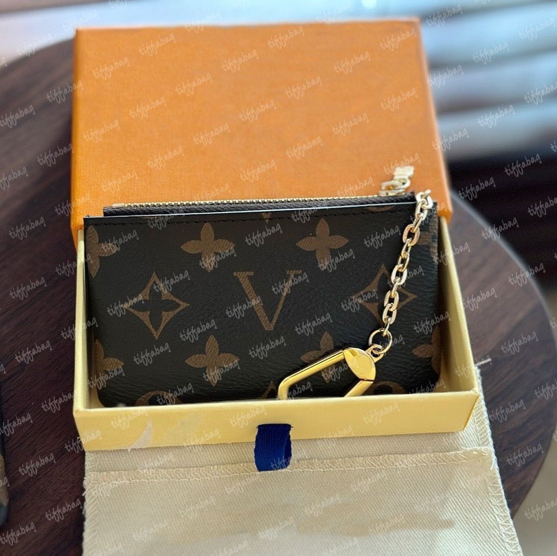 Fashion designer wallets luxury womens key pouch purses embossed flower letters credit card holders ladies plaid money clutch bags with original box M62650