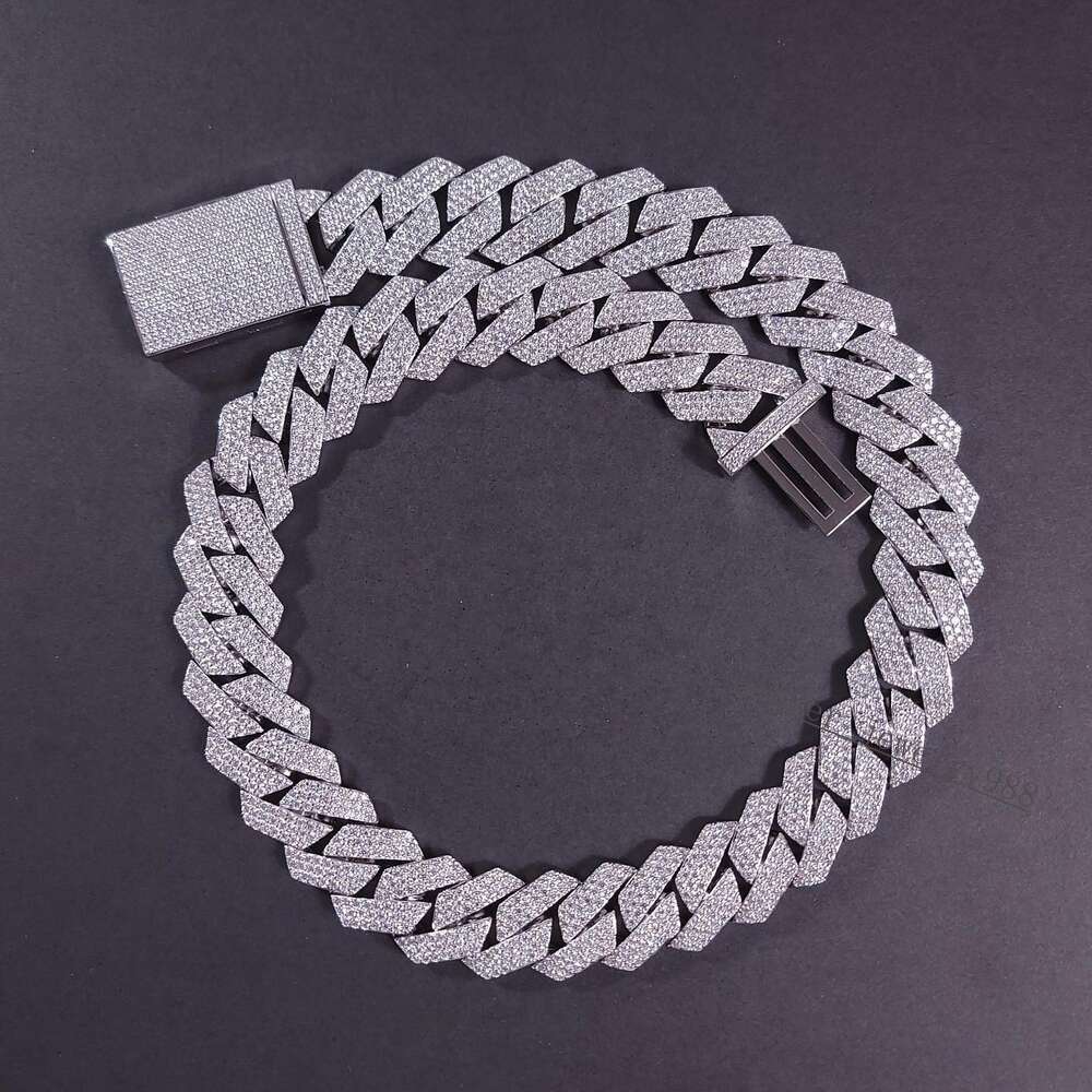 12mm 100% Handmade Setting 3 Row Vvs Moissanite Diamond Iced Out Cuban Link Chain 925 Sterling Silver Necklace