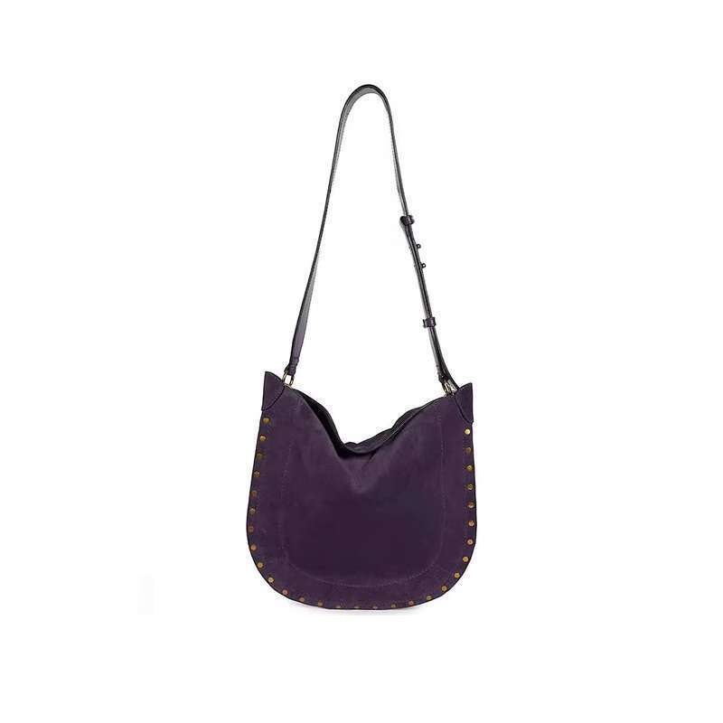 Women's Bags Small niche design rivet frosted purple cowhide large capacity tote bag, new versatile and fashionable single shoulder crossbody bag