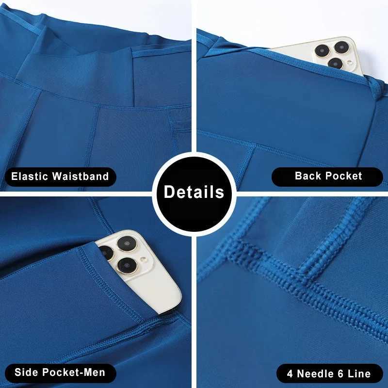 Compression pants marathon running tight fitting mens fast drying training basketball jogging fitness gym sports shorts with pockets W250324