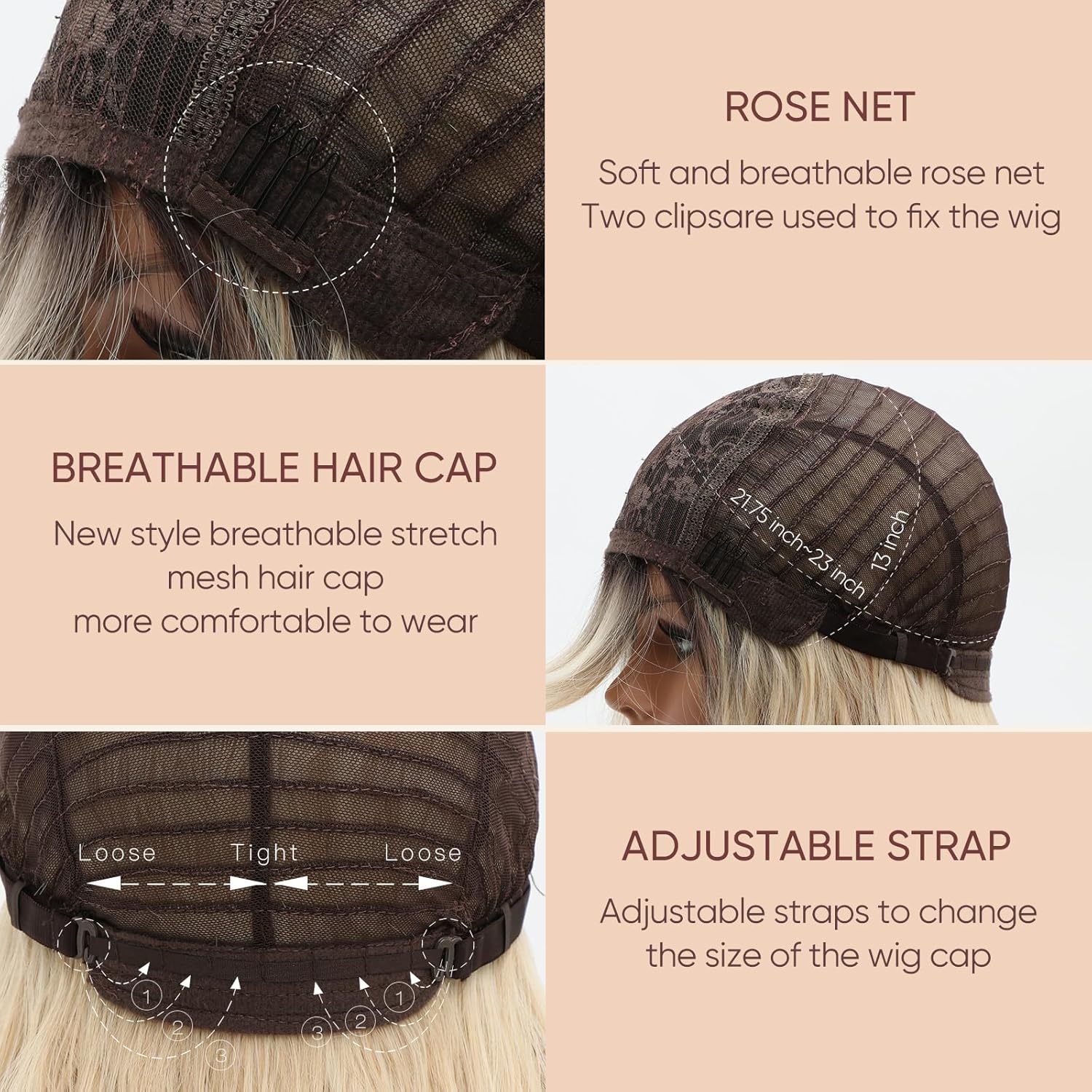Long Ombre Light Blonde Wig with Bangs Platinum Blonde Wavy Wigs For Women Dark Roots Brown to Blonde Wigs Heat-Resistant Synthetic Wig Suitable for F