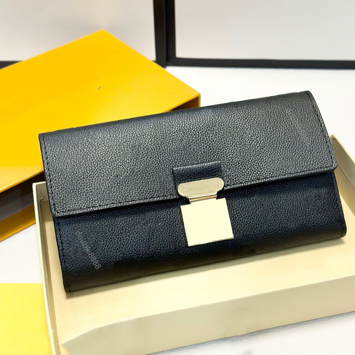 Designer Fashion Men's Handbag Classic Black emboss Leather lock Wallet Credit Card Bag Envelope Wallet coin purse Key Bag Phone Bag Check Bag