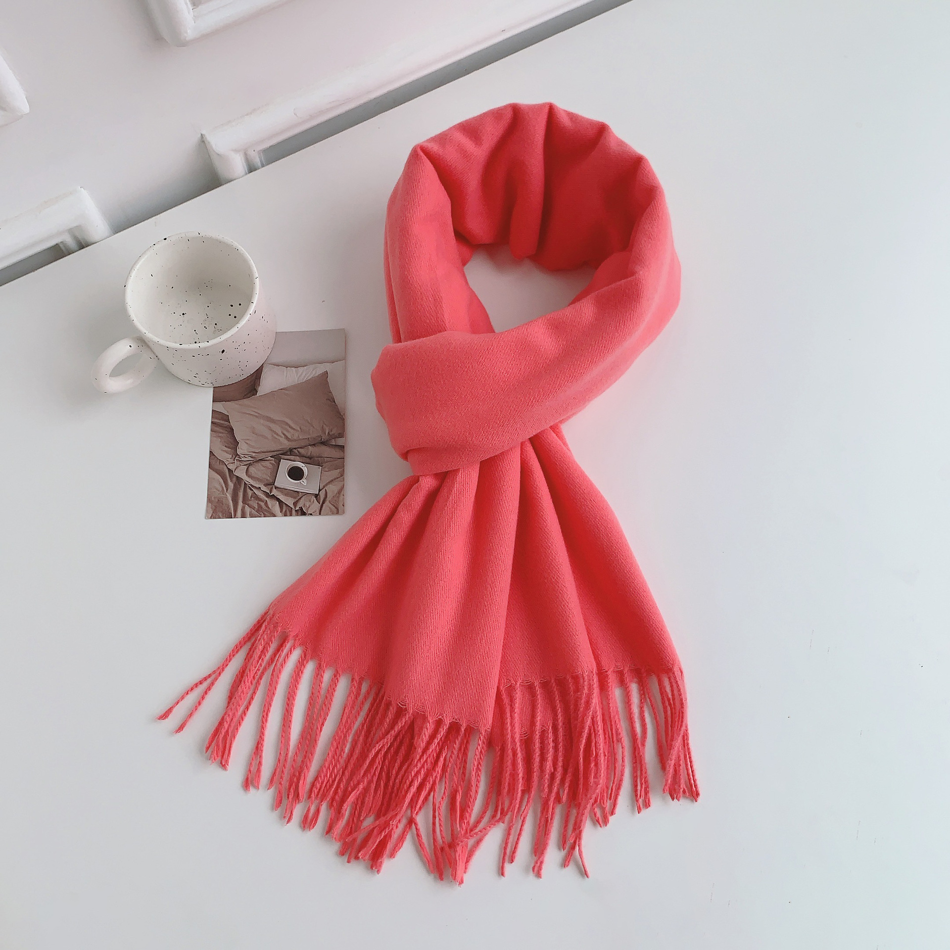 K221 New high-grade imitation cashmere tassel solid color scarf for women in winter Korean style all-match temperament Chinese red scarf wholesale