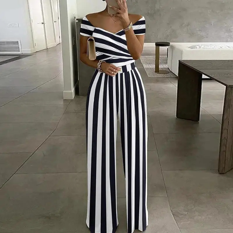 ly printed summer clothing French retro fashion jumpsuit wide leg straight pants Vneck elegant casual OL trendy womens 250324
