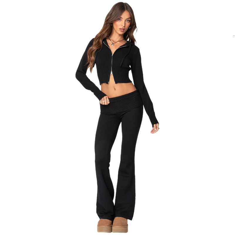 Fashion Suit Women's Casual Sports Zipper Hooded Top Long Pants Two-Piece Set Women