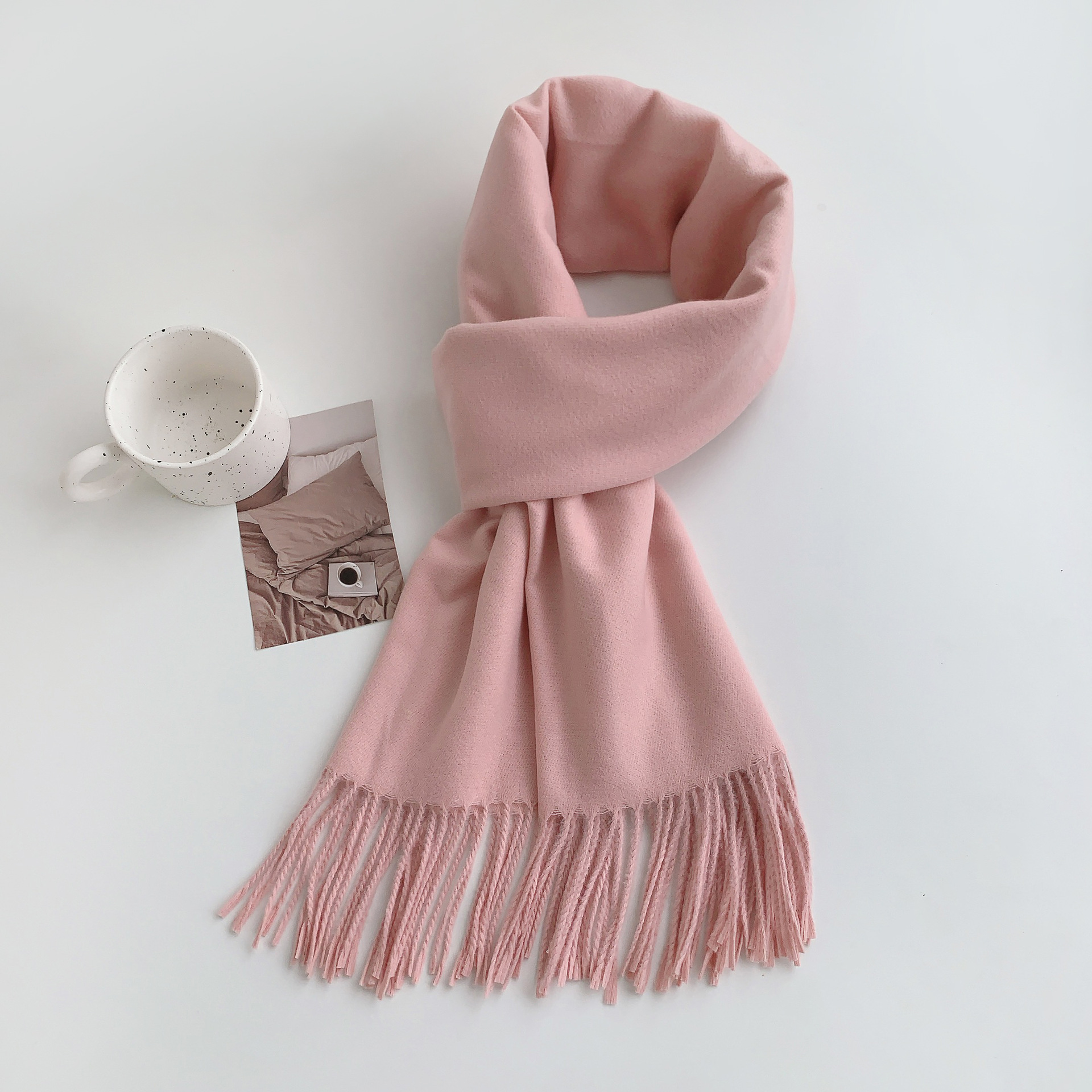 K221 New high-grade imitation cashmere tassel solid color scarf for women in winter Korean style all-match temperament Chinese red scarf wholesale