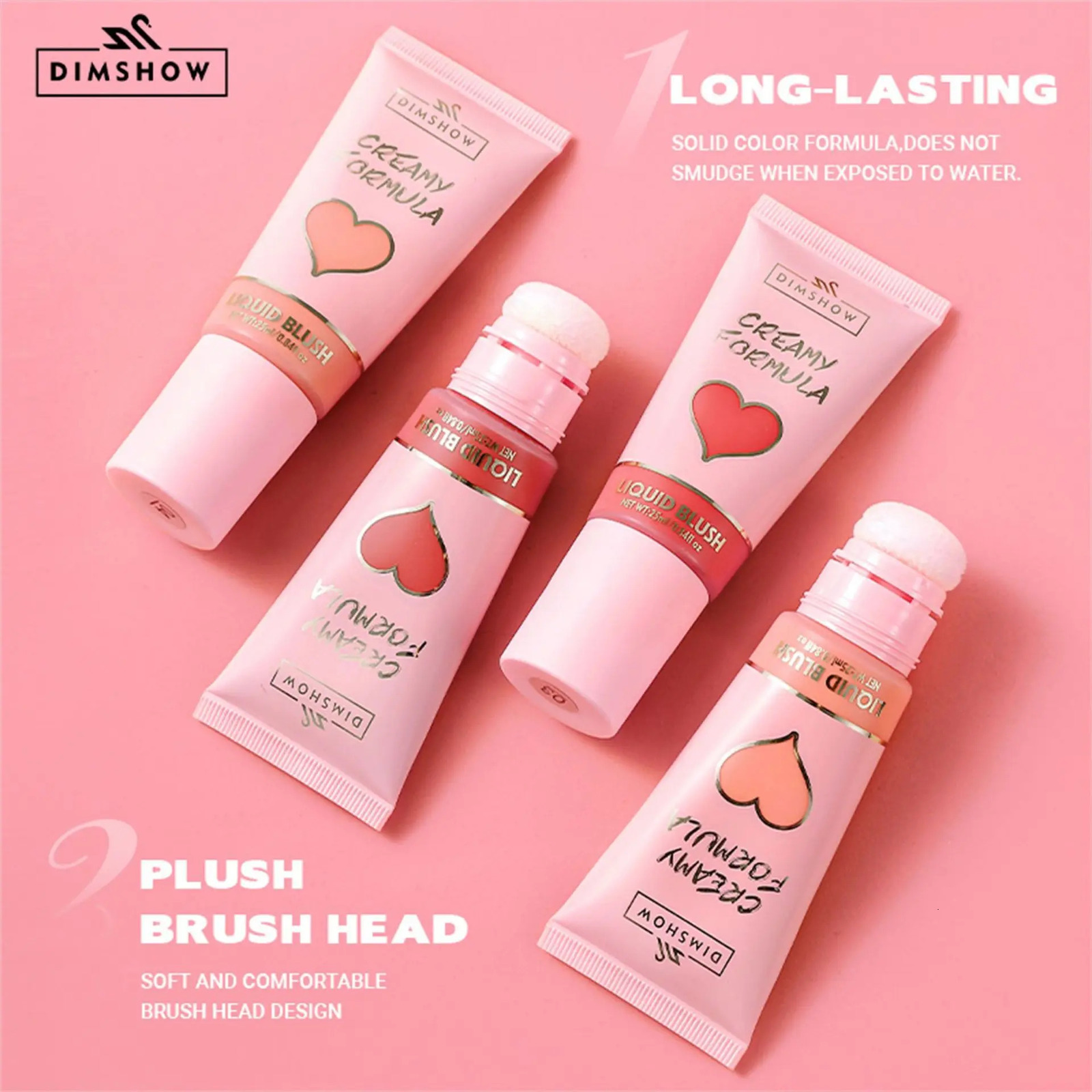 DIMSHOW 6 Color Head sponge head velvet skin sense lips and cheeks with low light moisturizing water and easy color blush 250324