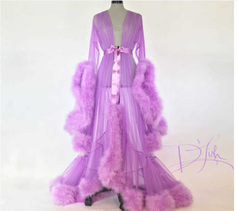 Sexy underwear straight perspective sexy feather trumpet sleeve tailed skirt 250315