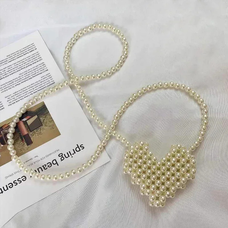 Heart Mini Bags for Women Delicate Pearl Cute Shoulder Crossbody Bag Stylish Versatile Sweet Girls Solid Color Leisure Holiday 250320