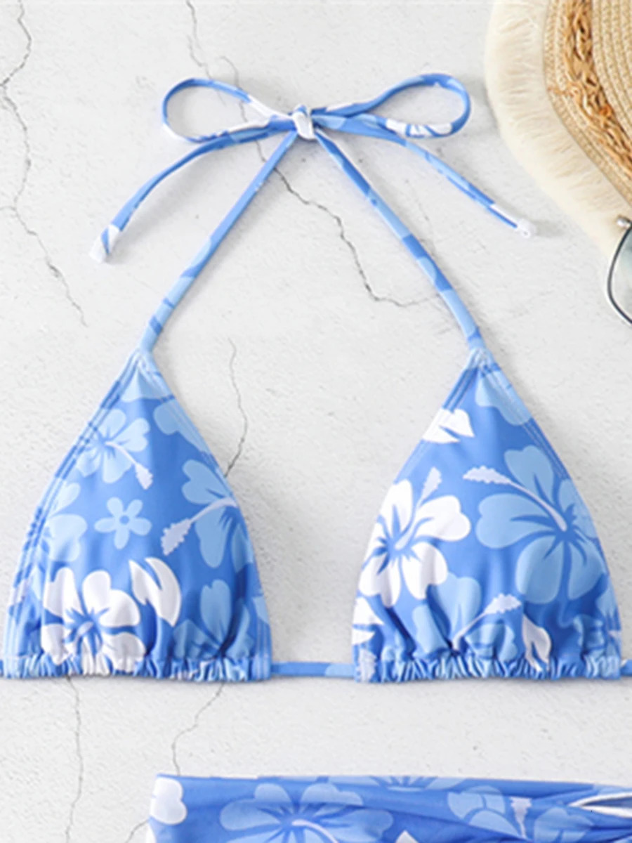 2024 Printed Slips 3Piece Bikini Skiing Swimsuit Womens Bathtub 250321