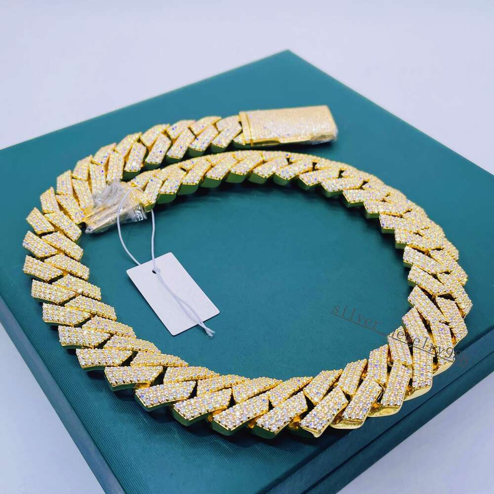 Pass Tester 20mm Gold Plated Iced Out Cuban Link Moissanite Hip Hop Cuban Link Chain for Men