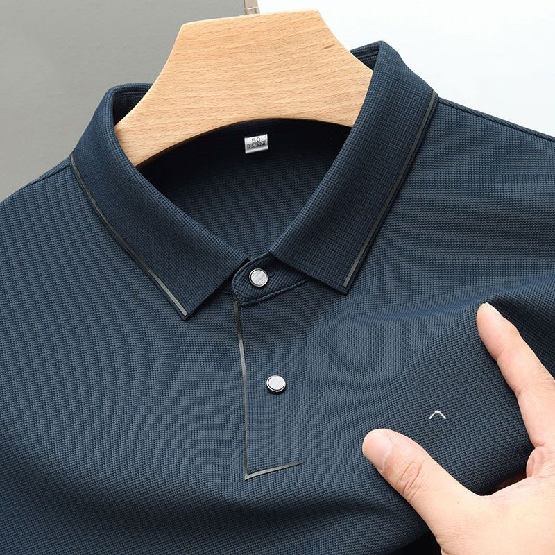 Men's Long Sleeved T-shirt New High-end Men's Lapel Business Casual Mulberry Silk Polo Shirt Top