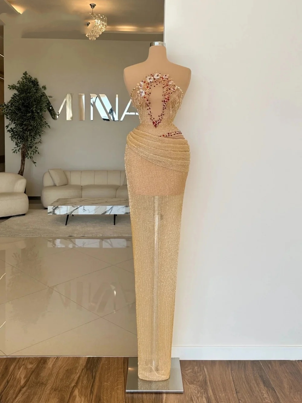 Sexy Mermaid Evening Dresses Sheer Neck Sleeveless Gown Sequins Lace Beaded See Through Sweep Train Party Customized Dress