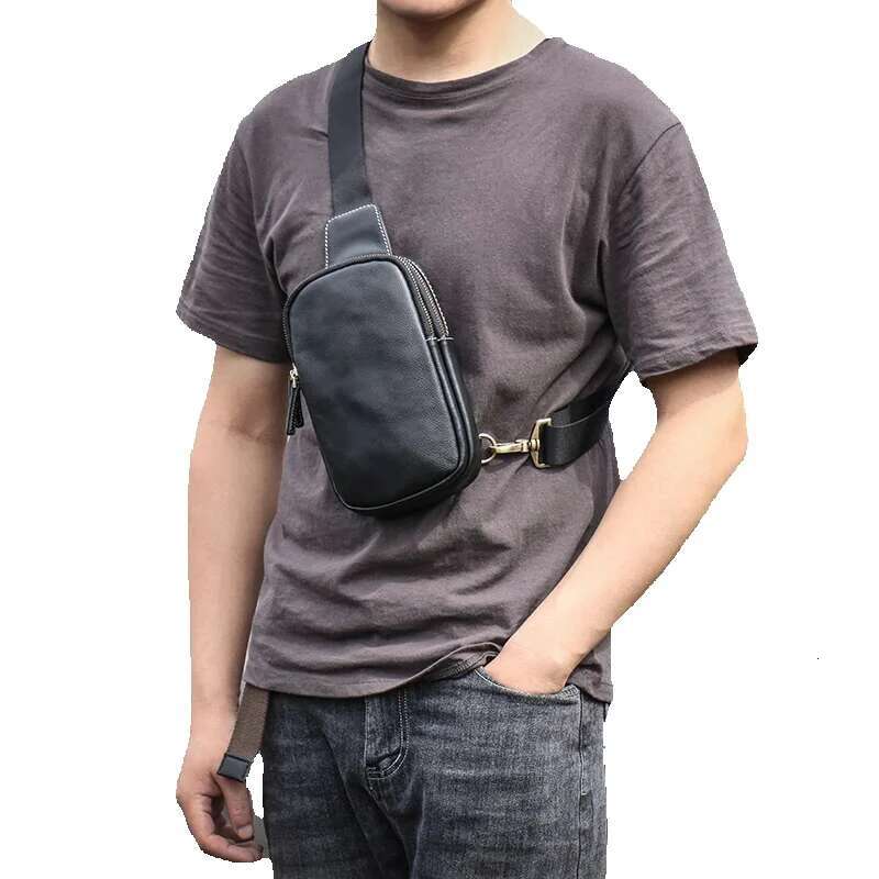 LUOKIR Men's Genuine Leather Chest Bag Cowhide Crossbody Simple Outdoor Small Backpack Casual Fashion Shoulder Sg Bags